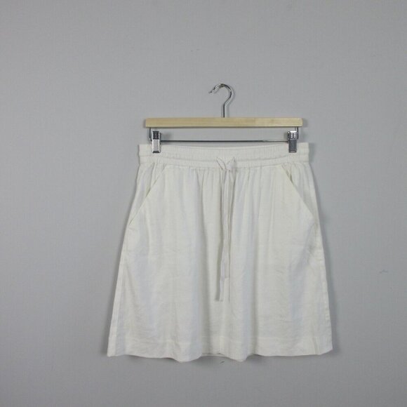Ann Taylor Women's Mini Skirt Linen Blend Pleated Pull On Sports 4 White 192 - Picture 1 of 10